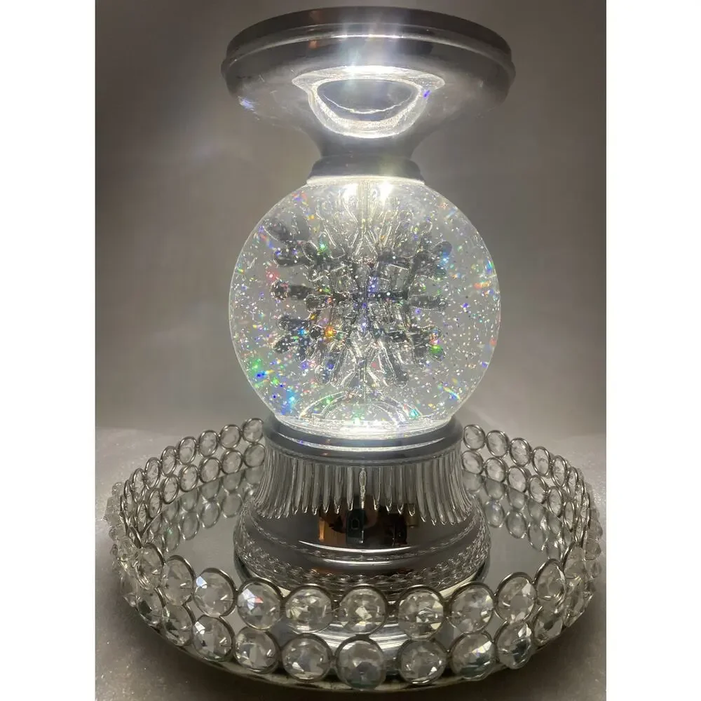 Bath & Body Works Musical Spinning Snowflake Water globe 3-wick Candle Holder - Picture 2 of 6